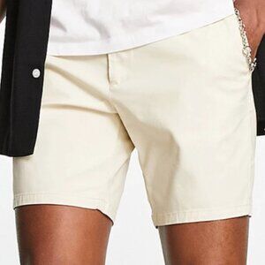 ASOS DESIGN skinny chino shorts in mid length 46w in beige